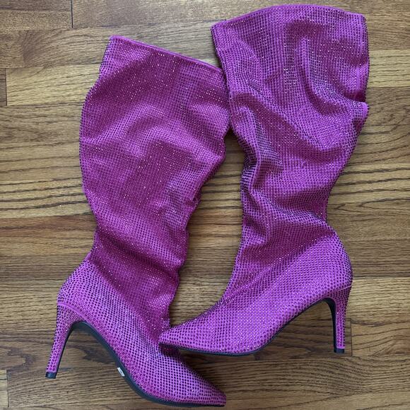 torrid Shoes - Torrid 9,5WW Wide Sexy Hot Pink Rhinestone Studded Slouchy 3.5" Heel Knee Boots